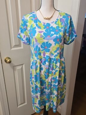 LARKY LARK WOMEN'S COLORFUL BLUE FLORAL DRESS SIZE MEDIUM